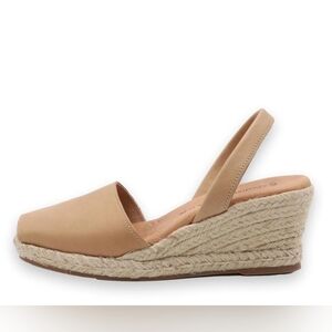 The Spanish Sandal Co. Almond Tan Leather Espadrille Cork Wedges Size 38 7 Euc